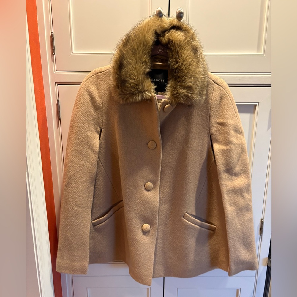 Talbots Faux-Fur Collar Wool Blend Coat in Camel